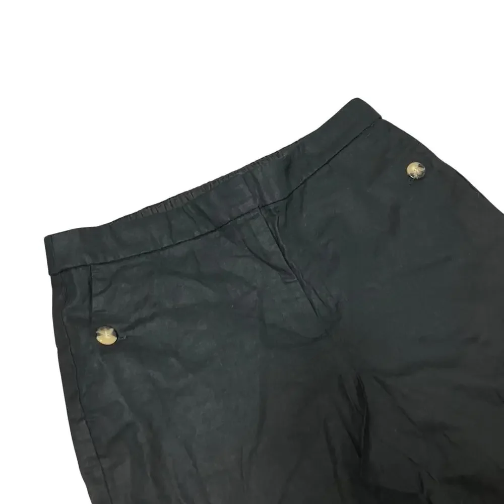 J Crew Pants 12 Black Linen Blend CroppedSailor Ankle‎ Elastic Waist BO902
